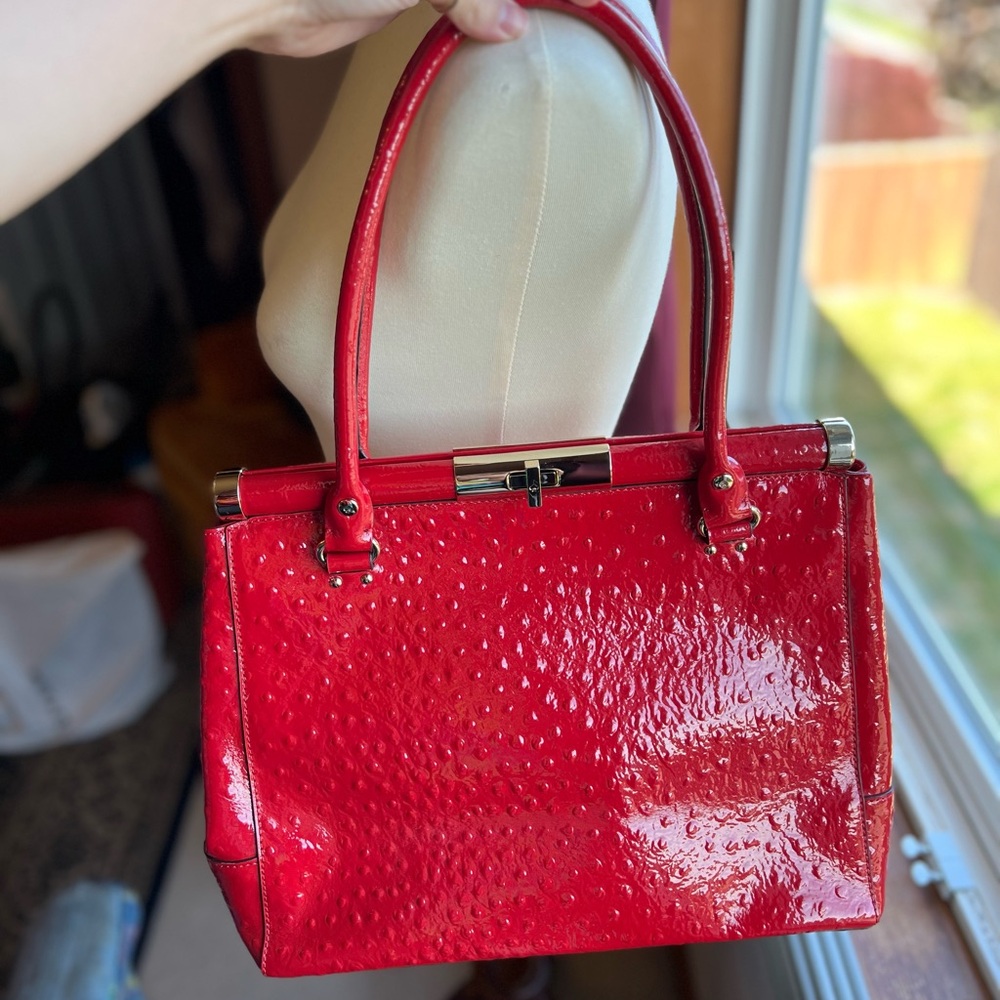 Kate Spade Knightsbridge Red Ostrich Embossed Leather Bag